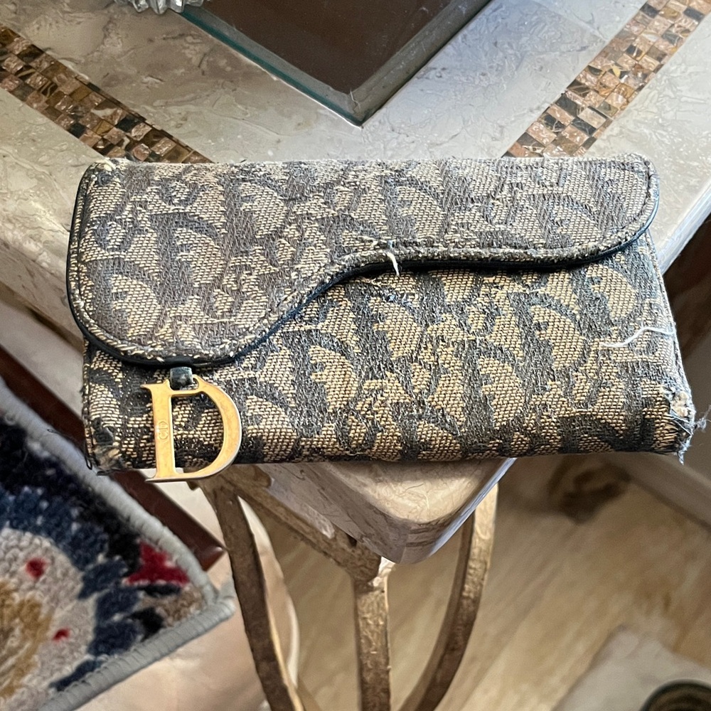 Dior trotter saddle style denim look Rehab Clutch wallet with original charm